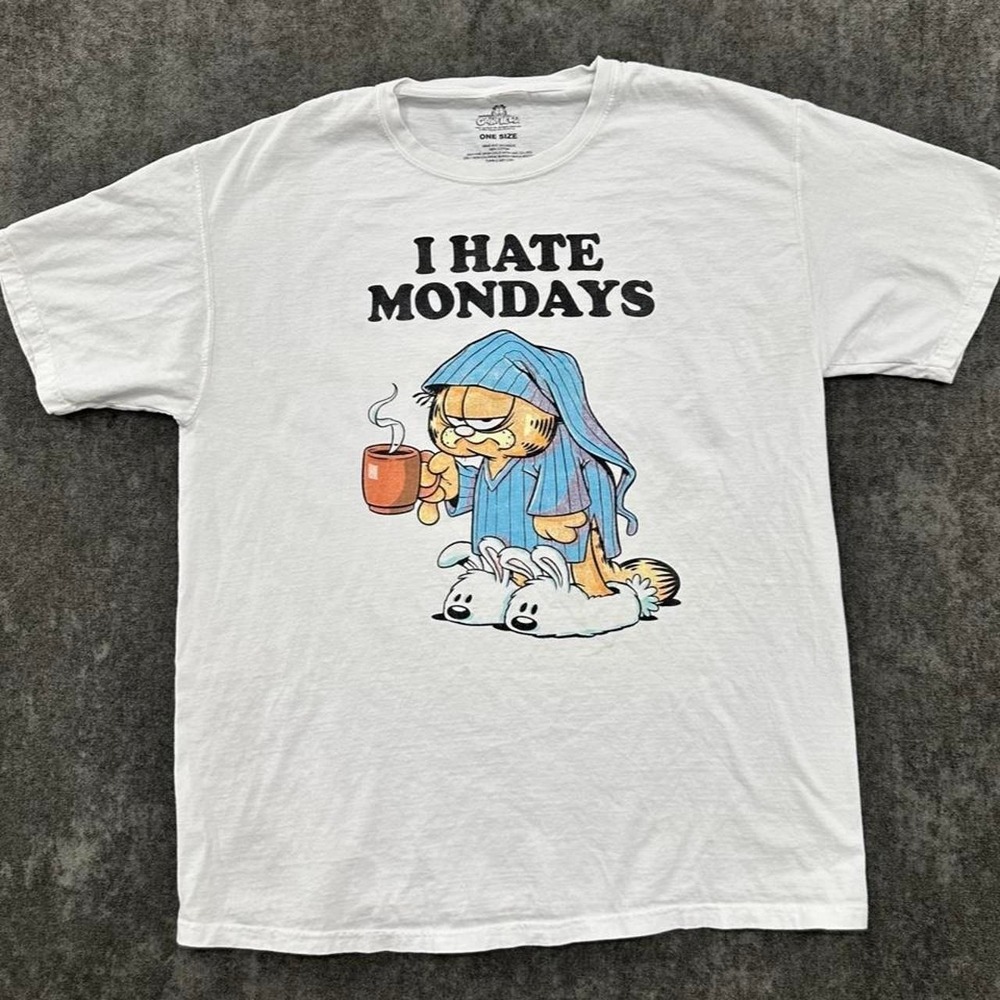 Garfield Size One Size (Fits like a XL - XXL) White "I HATE MONDAYS" Graphic T